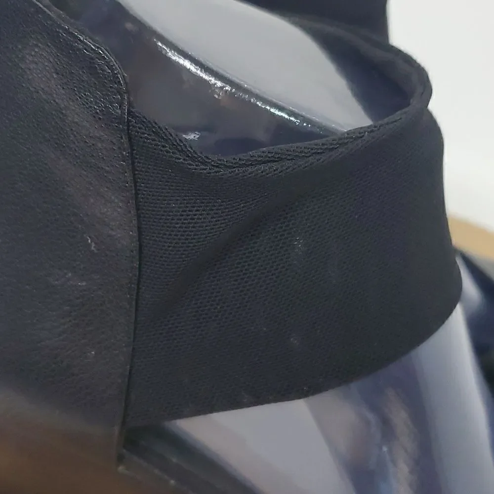 Eileen Fisher Corona Mid-Wedge Ankle Cuff Leather Sandal Black Size 9